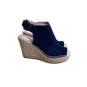 Kenneth Cole Navy Blue Suede Wedge Sandals sz 7.5 NWOT